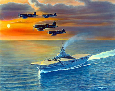 "Evening Return"-Sam Lyons-F4U-4 & F9F-2, CVA-31 USS Bon Homme Richard Art